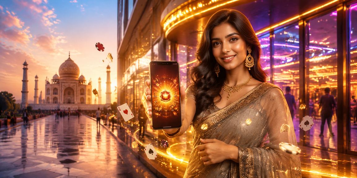 Player registering on mobile at Agra with neon Andar Bahar background